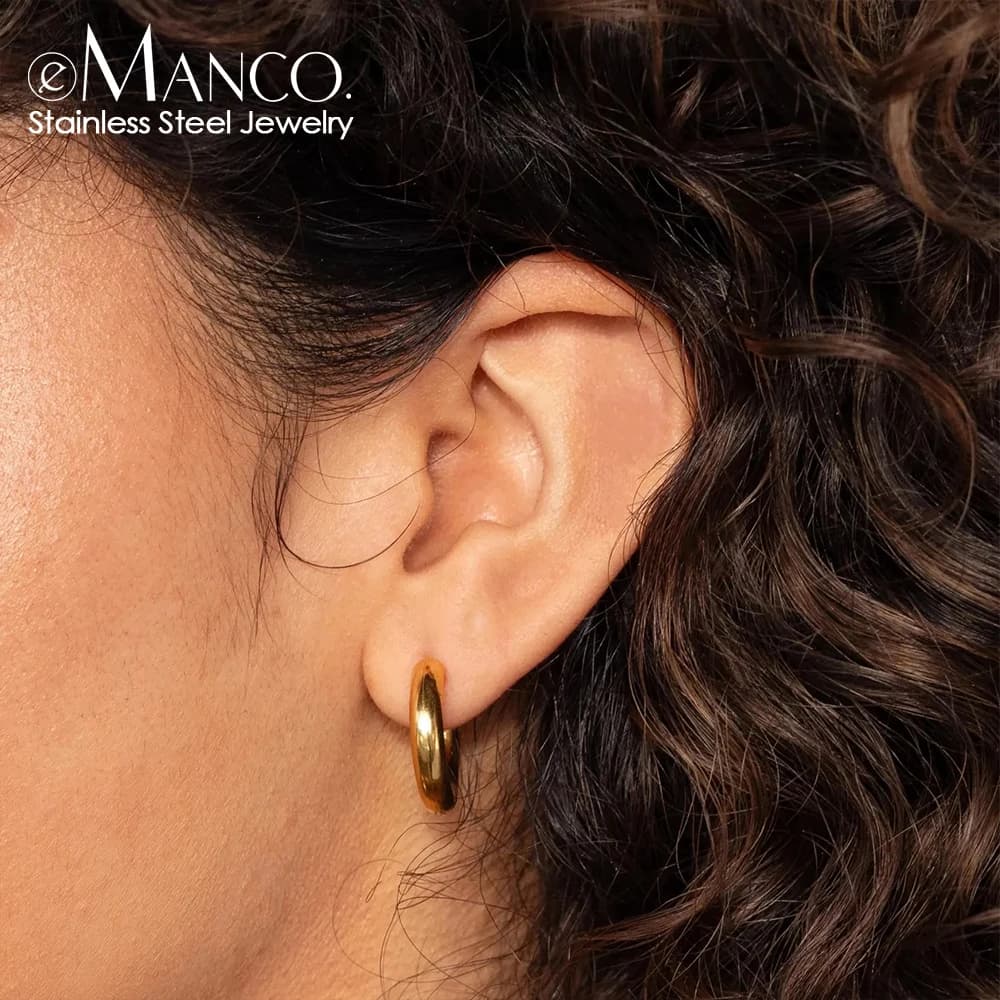 EManco Tiny Stainless Steel Huggie Small Hoop Earrings for Women Round Circle Punk Unisex Rock Earring Piercing Jewelry