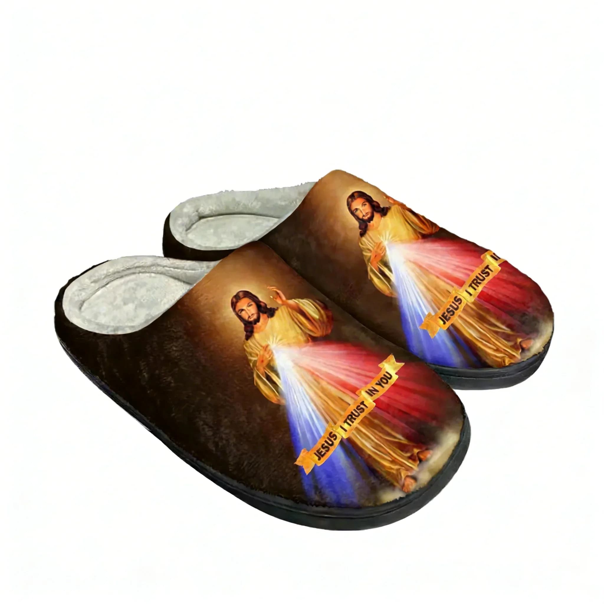 DIY Christian God Religion Jesus Printed Cross Home Cotton Custom Slippers Mens Womens Plush Bedroom Casual Keep Thermal Slipper