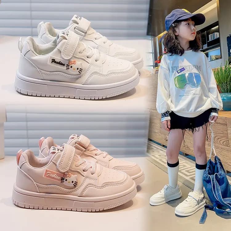 Scarpe Casual per Bambini ​ Sneakers in pelle PU Cartoon Hello Kitty Bow Spring Shoes per ragazze antiscivolo traspiranti bianco rosso taglia 26-37