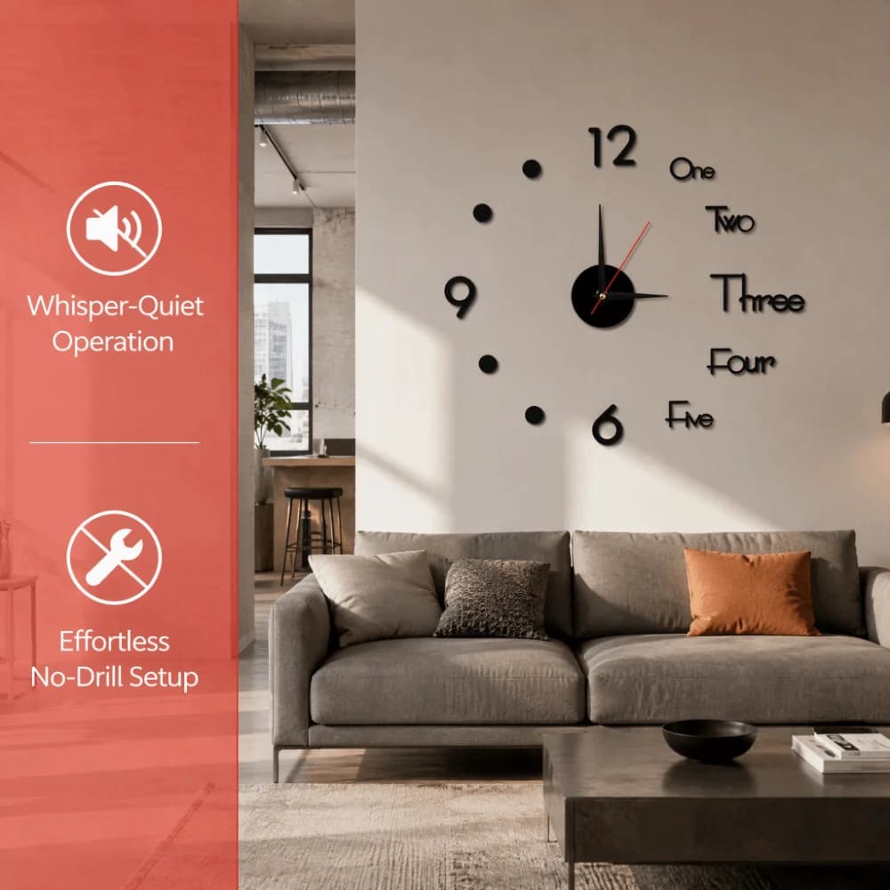 40cm Art Clock Acrylic Punch-Free Mount DIY Mute Wall Clock 3D Stereo Easy Install Decorative Wall Sticker Clock Bedroom