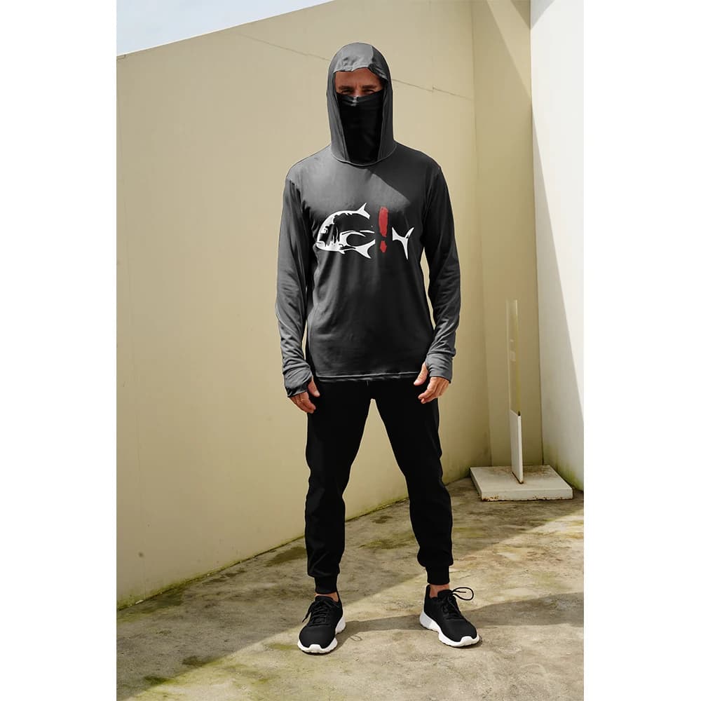 Men Fish Print Fishing Hoodie With Face Mask UPF50+ UV Protection Quick Dry Breathable Long Sleeve Fishing Shirt