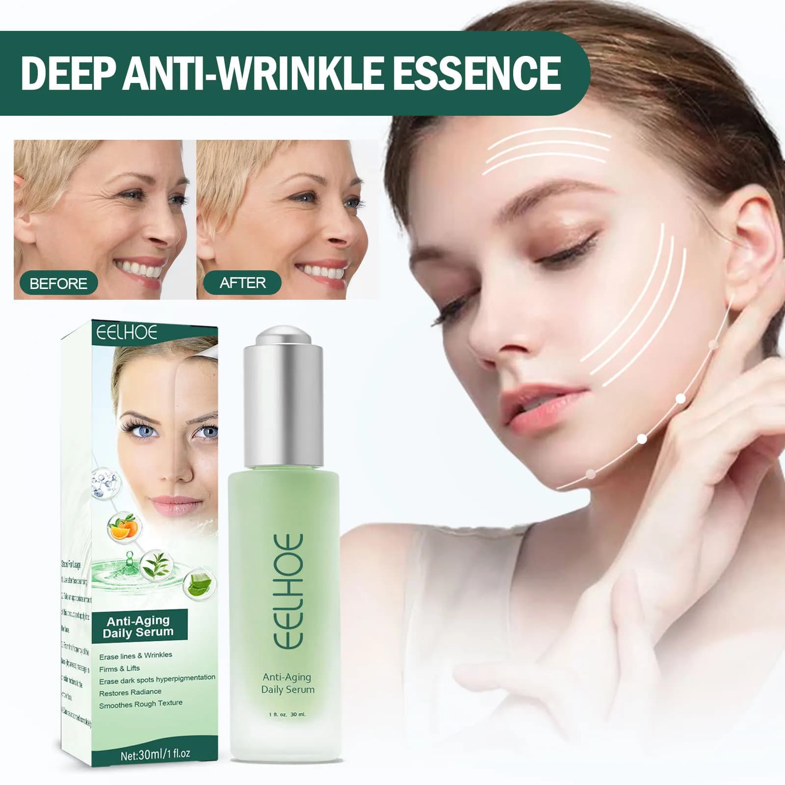 3pcs Deep Anti-wrinkles Essence Anti-aging Lift & Firm for sensitive skin thin lines and shiners moisturize skin care
