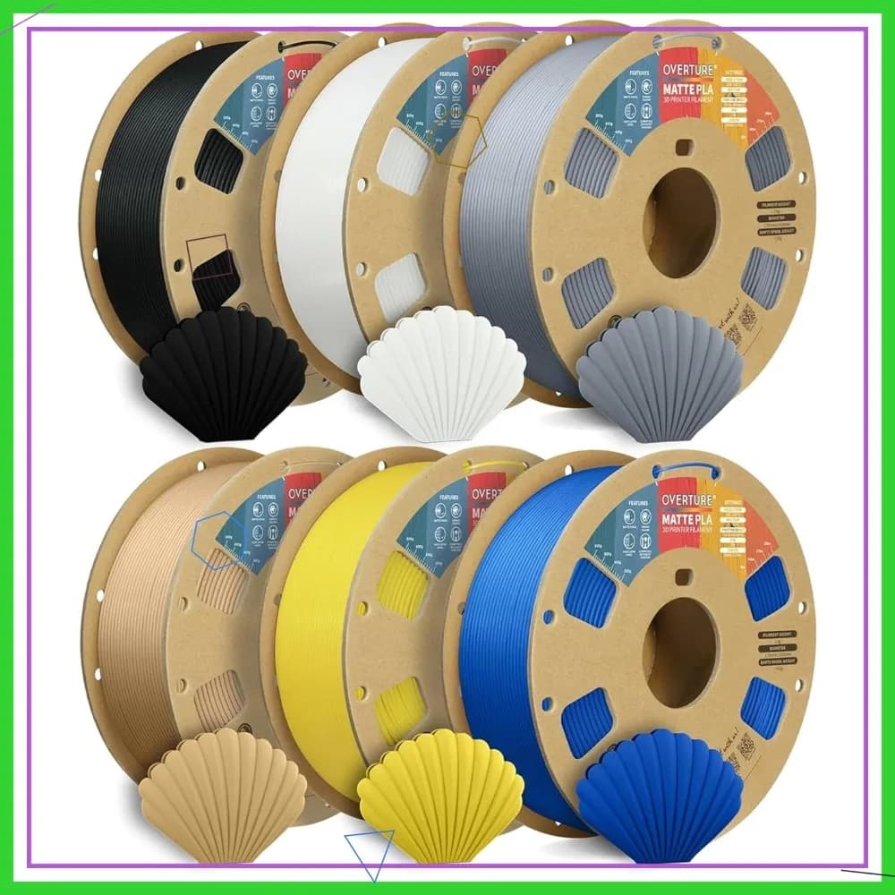 Filamento PLA Opaco per Stampante 3D 1.75mm, Confezione da 6kg, Basso Deformarsi, Superficie Opaca, 6 Bobine da 1kg Ciascuna, Compatibile con la Maggior Parte delle Stampanti FDM