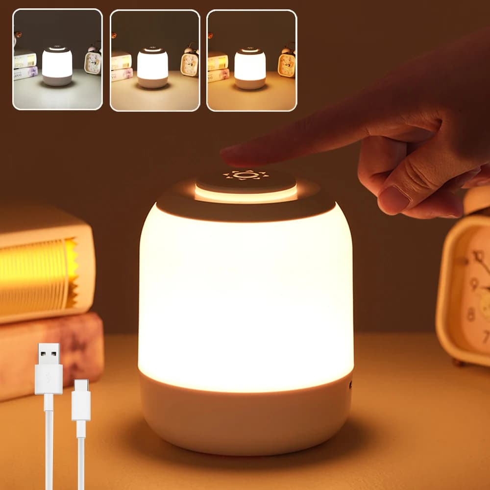 Touch ricaricabile a tre colori con attenuazione della luce notturna Lampada da notte per camera da letto Protezione per gli occhi Lampada da comodino a luce soffusa per dormire