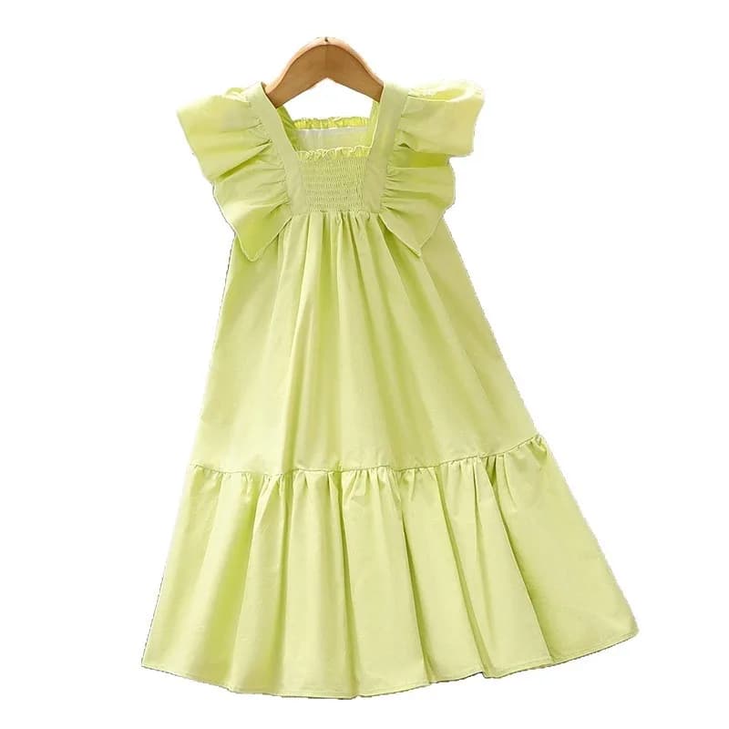 Abiti da festa estivi 2026 per bambine, in chiffon con fiocco e maniche a pipistrello, gonna a balze da principessa, per bambine dai 4 ai 12 anni