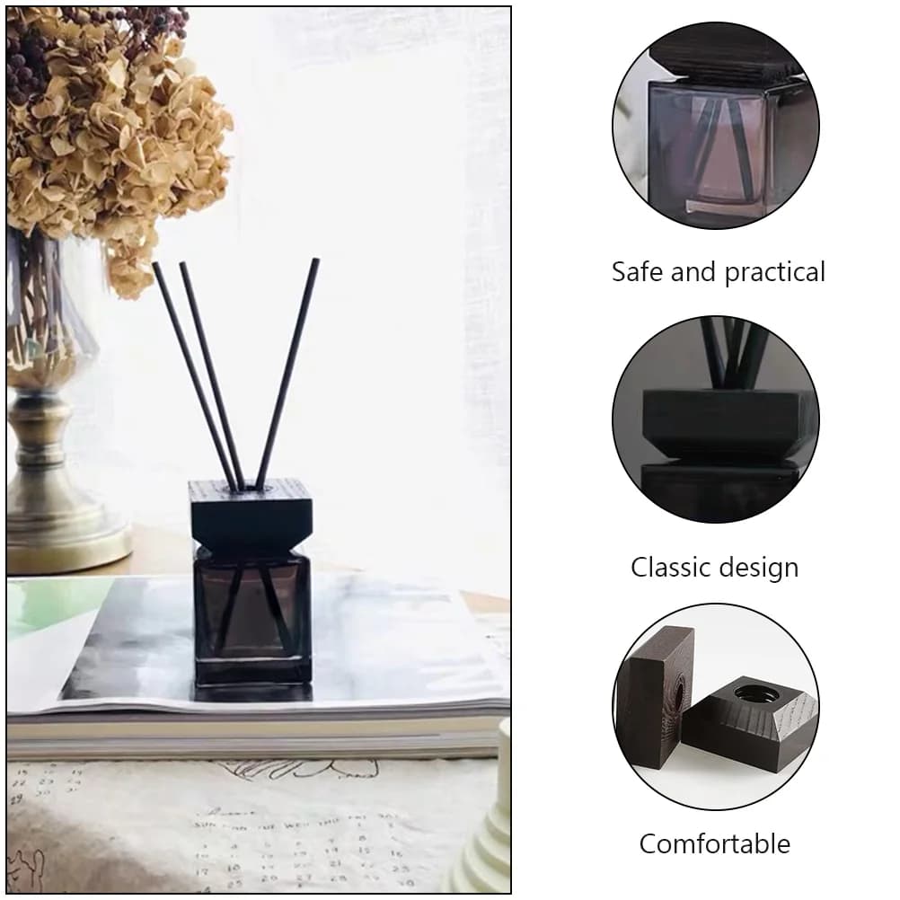 Bottiglia per diffusore per aromaterapia quadrata da 100 ml con tappo in legno Bastoncini in rattan Contenitore per olio essenziale profumato per la casa Eco fresco