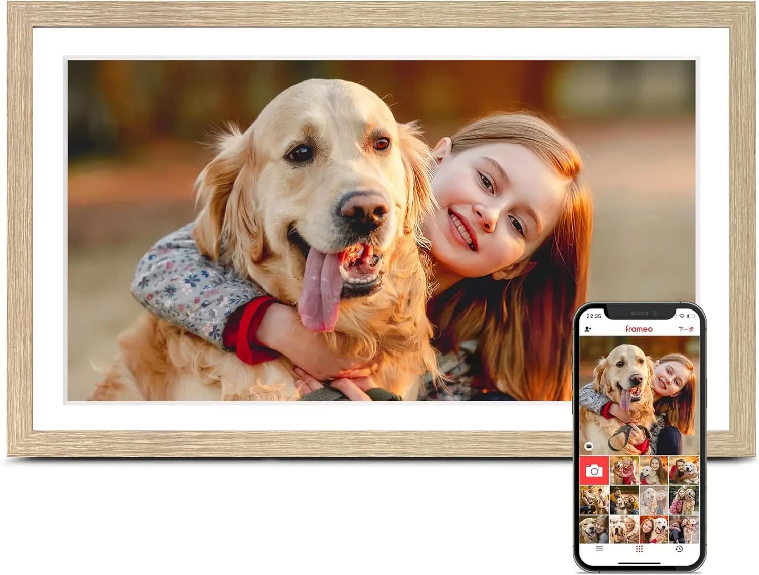 Cornice Digitale da 15.6 Pollici, WiFi Touchscreen, 1920x1080 IPS FHD, 32GB, da Tavolo e da Parete, Condividi Foto e Video