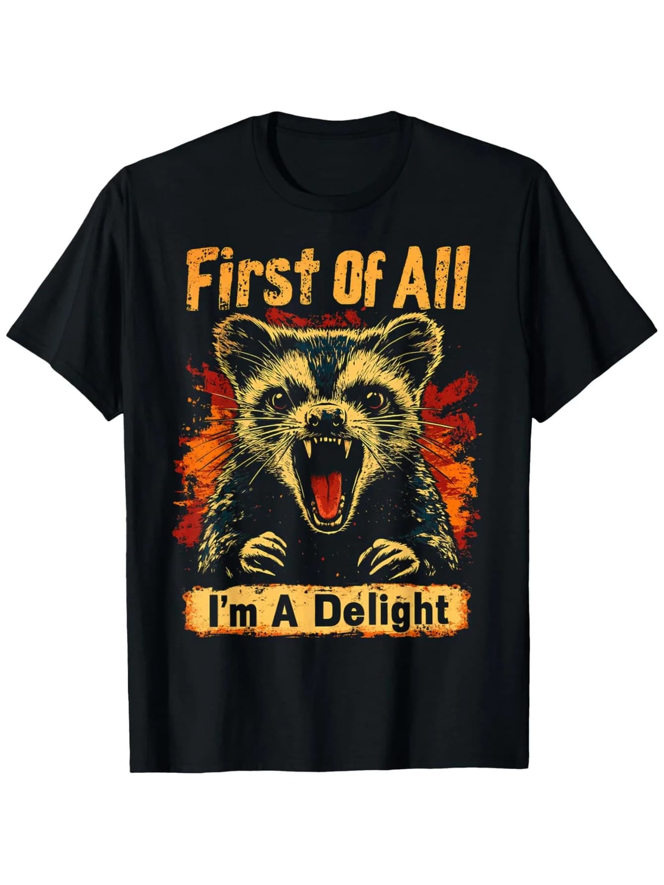 T-shirt Sarcastic Possum "Primo di tutto, sono una delizia", cotone antirestringente, maglietta divertente con animali S-3XL