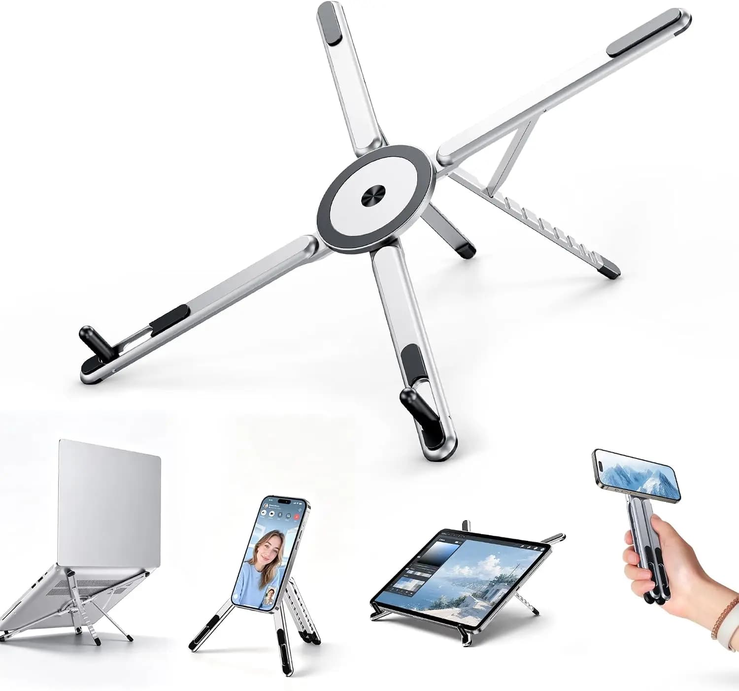 Portable Laptop Stand, 3-in-1 Magnetic Foldable Adjustable, 8-level Height, Ergonomic, for Phone/tablet,IPad,Home Office/travel