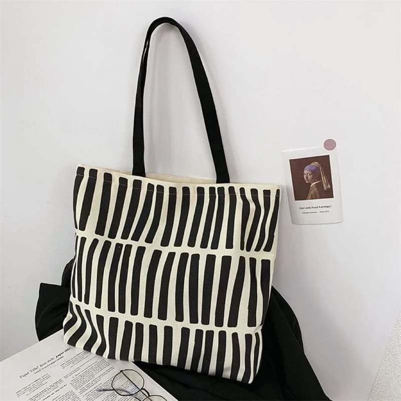 New Minimalist Design Canvas Bag, Women's Single Shoulder, College Student Class Zipper Handbag, Canvas Shopping Bag