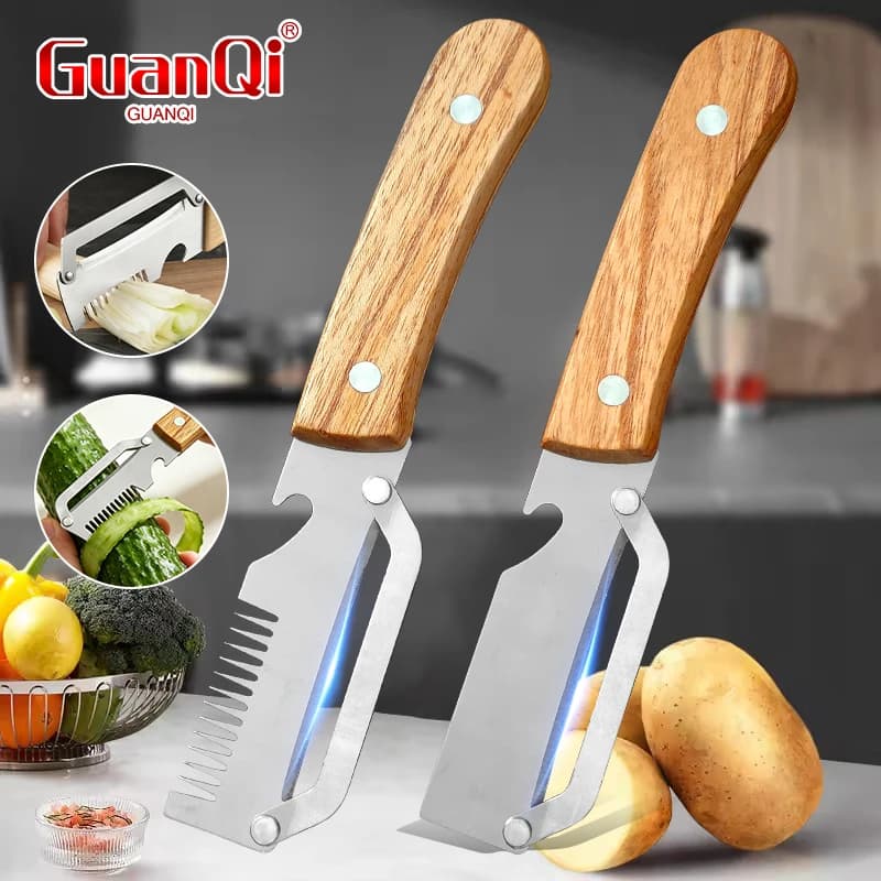 Stainless Steel Kitchen Vegetabl Peeler Knife Multi-Function Kitchen Peeler Wood Handle Fruit Paring Knife Potato Peeler Cooking