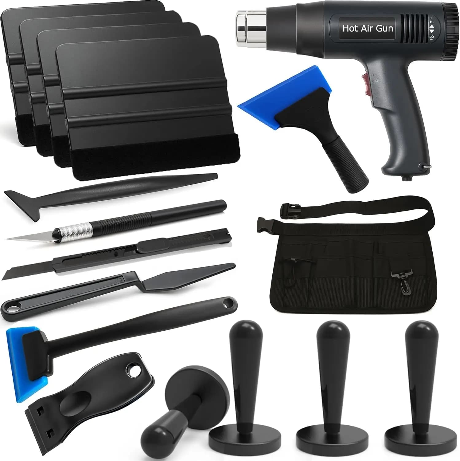 Pistola Termica per Applicazione Pellicole e Oscuramento Vetri Auto, Include Squeegee in Plastica, Supporto Magnetico e Taglierina