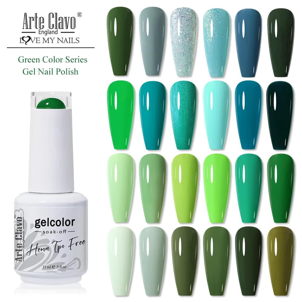 Arte Clavo 15ml Smalto Gel per Unghie Serie Verde Professionale Semipermanente UV LED Ibrido per Nail Art e Manicure