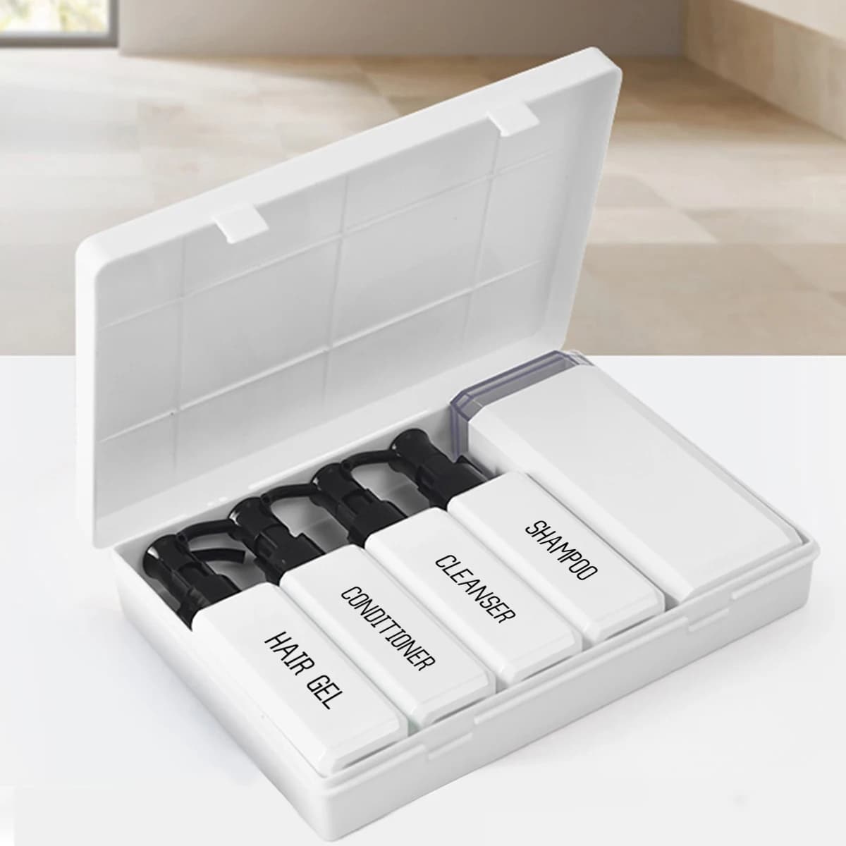 Bottiglie dispenser da viaggio con scatola portaoggetti Bottiglia di sapone da viaggio Spazzolino pieghevole Pettine Set di tazze Accessori essenziali da viaggio
