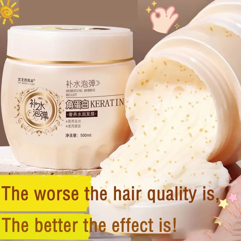 500ML Luxury Hair Mask, Thermal Protection, Anti-Crespo Repair with Keratin and Collagen for Crespi Hair, Argan Oil and Hyaluronic Acid