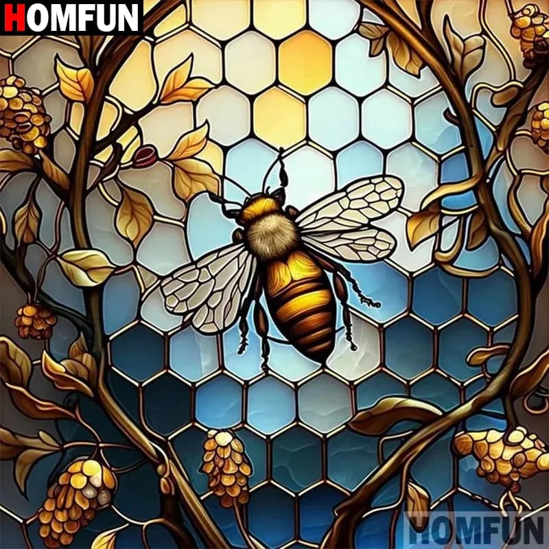 HOMFUN Fai da te pieno quadrato rotondo trapano pittura diamante 5D punto croce diamante ricamo "Api animali" decorazioni per la casa regalo