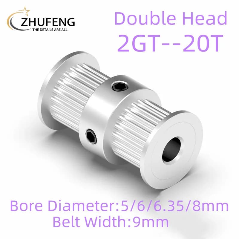 GT2 2GT 20 denti doppia testa puleggia in alluminio foro 5mm 6mm 6.35mm 8mm larghezza 6mm temporizzazione per stampante 3D