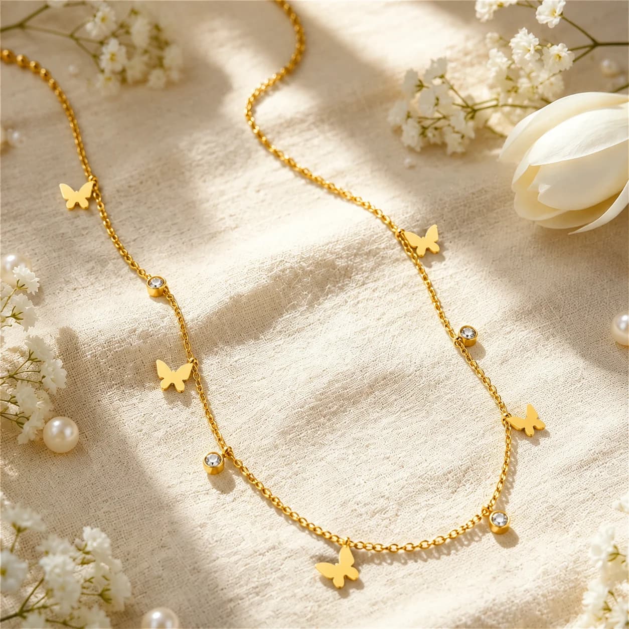 CZ Butterfly Tassel Necklace Stainless Steel Zirconia Collarbone Chain Sweet Romantic Jewelry for Women for Daily Wear