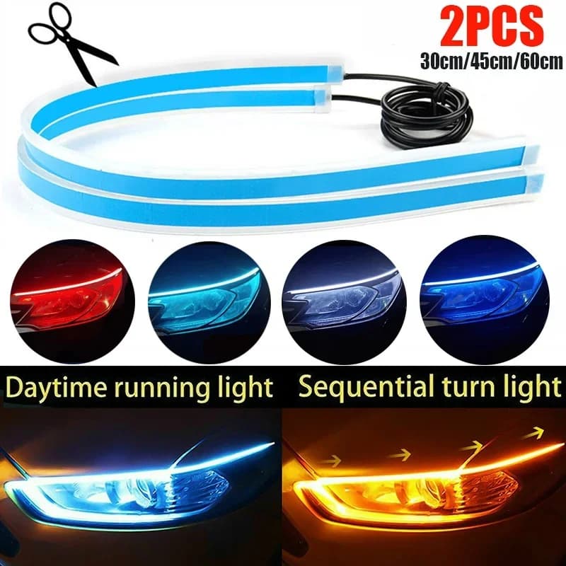 2 pezzi 12V striscia guida a LED faro per luci di marcia diurna per auto indicatore di direzione lampadina DRL sequenziale Switchback 30 cm/45 cm/60 cm