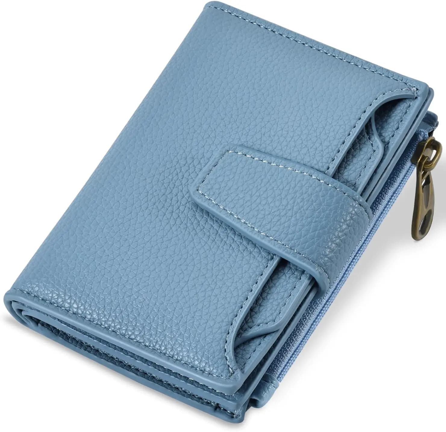 Portafoglio Piccolo da Donna con Blocco RFID, in Morbida Pelle, Bifold Compatto, Porta Carte con Tasca Portamonete con Cerniera e 4 Finestre per Documenti
