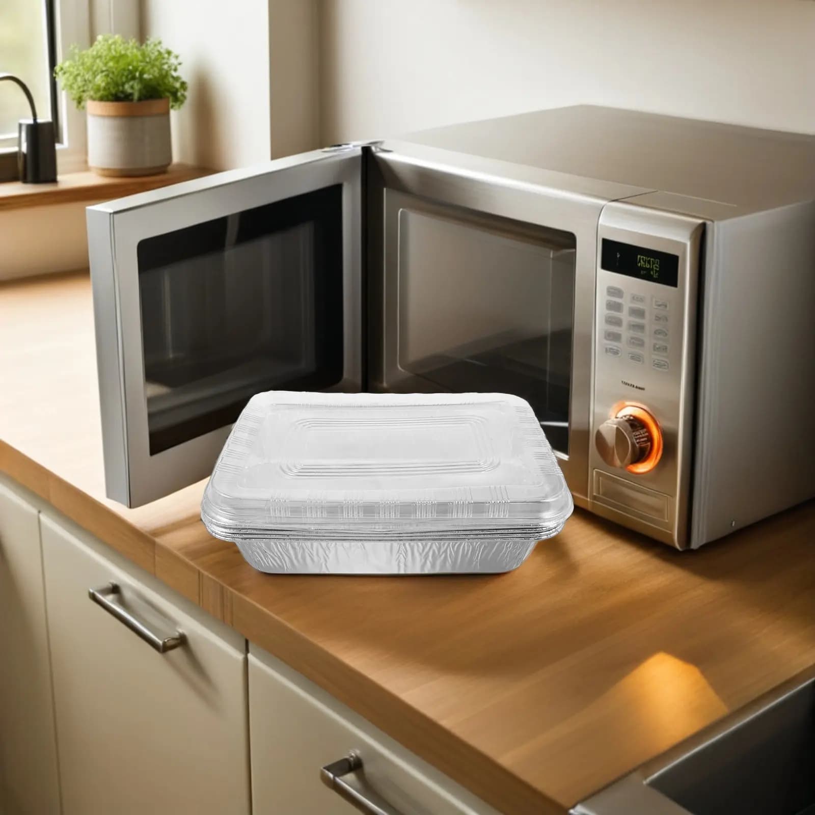 4Sets Aluminum Foil Tray Rectangular 2 Compartment Disposable Meal Prep Containers Large Capacity Oven Safe Takeout Food Pan