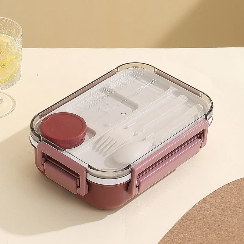 Contenitore per il pranzo da 1300 ml Scomparto portatile in plastica Bento Box Contenitore per alimenti per ufficio per studenti a microonde con stoviglie forchetta e cucchiaio