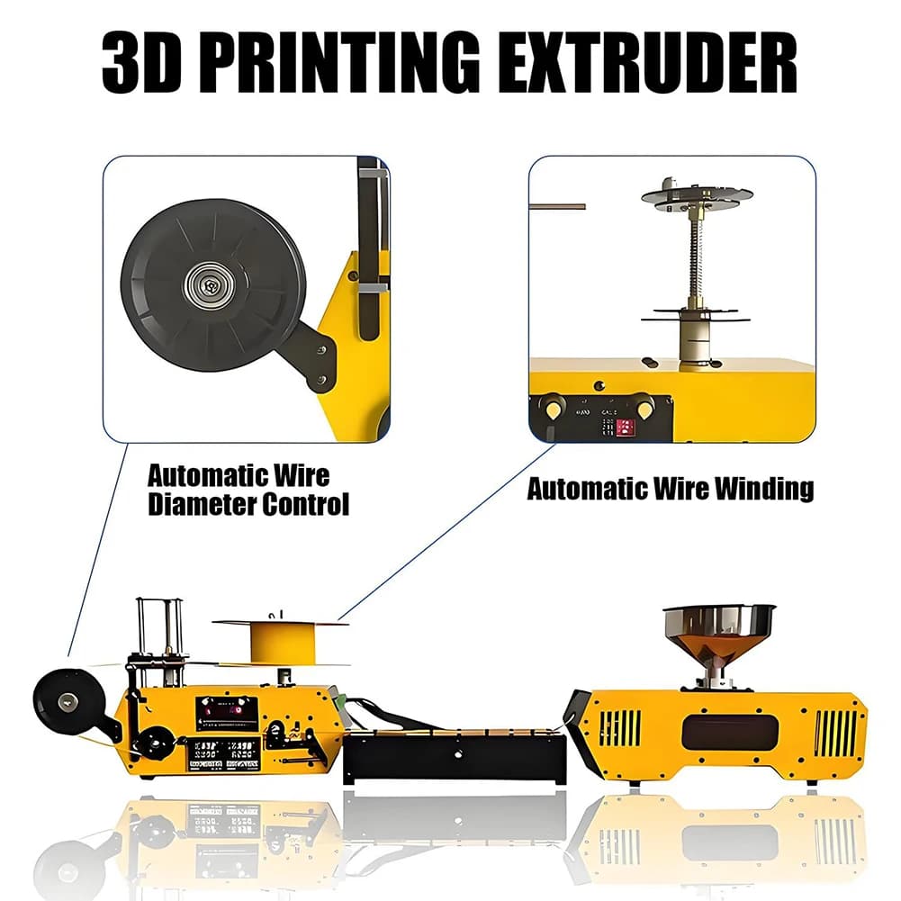 Waste TPU PC PLA PET Regenerative Auto Winding Extruder Desktop 3D Filament Extruder Machine HT400 1.75mm Filament Print Maker