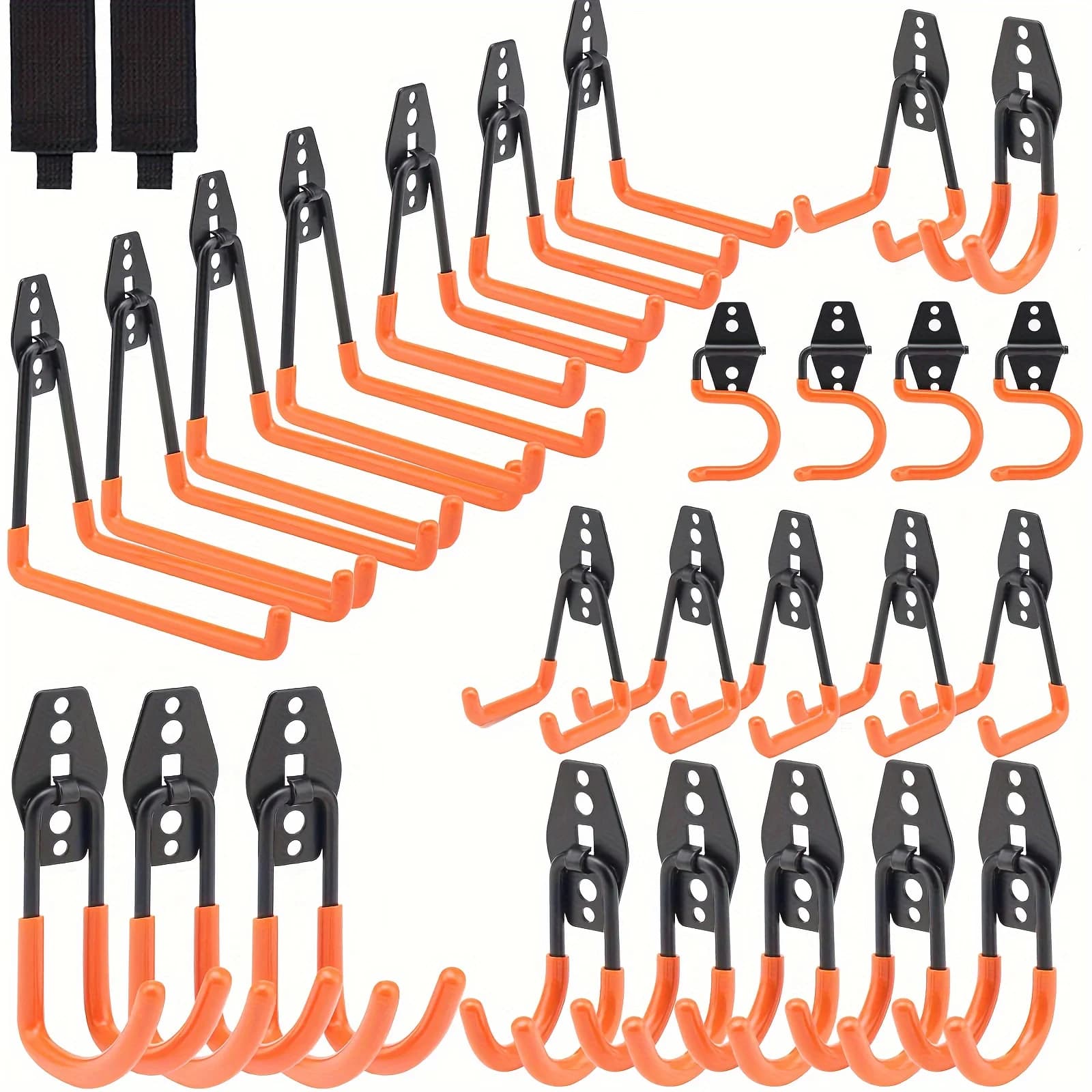 Set di 28 Ganci da Garage Resistenti con Supporto per Scopa e Mop, Organizzazione Garage, Ganci Utilitari Doppi da Parete, Porta Attrezzi per Giardino, Scala, Bicicletta (Arancione)