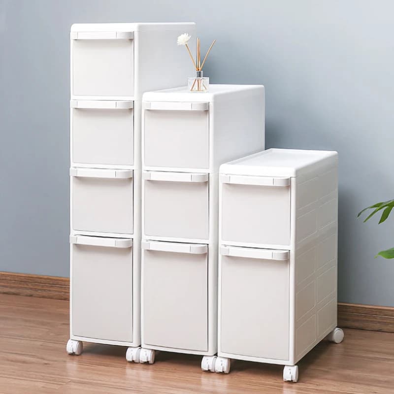 Armadietto portaoggetti a spazio stretto per bagno, organizer con cassetti per articoli da toeletta, ripiano sottile in plastica per bagni, organizzazione compatta