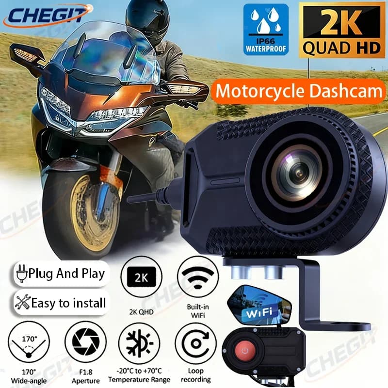 Dash Cam for Waterproof Motorcycle IP66 DVR 170 ° Wide Angle Goal Loop Registration Night Vision WiFi Sensor Support G 32 GB 64 GB 2K HD