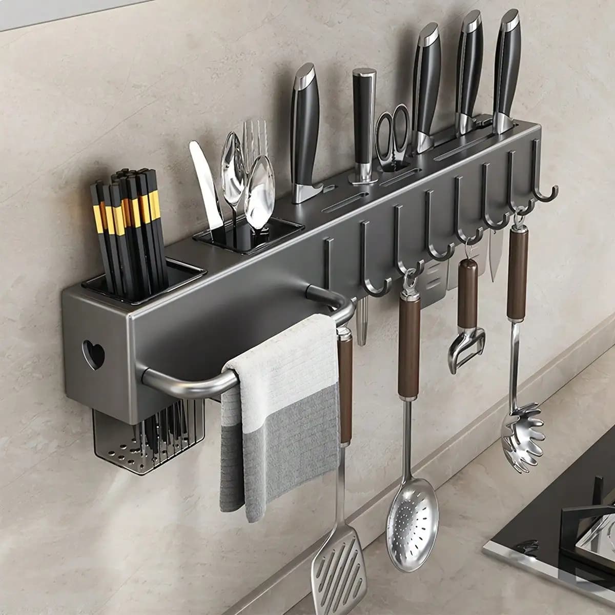 1 porta coltelli, forchette e cucchiai da cucina senza foratura, porta utensili da parete con drenaggio, organizer multifunzione per coltelli e bacchette, adatto per coltelli da cucina, cucchiai, forchette, spatole