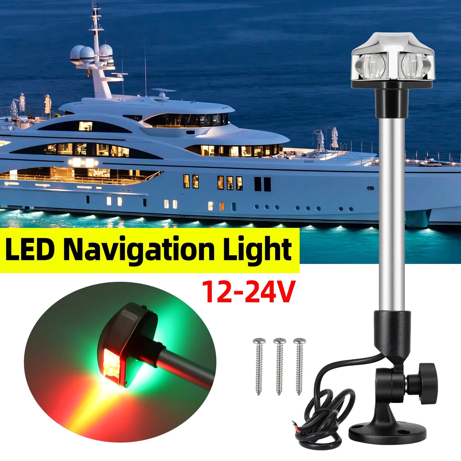 Nuovo 180 Gradi Verde e Rosso LED Luce di Navigazione per Barche per Yacht Marini Luce di Ancoraggio Luce di Segnale di Vela Accessori per Barche 12V 24V