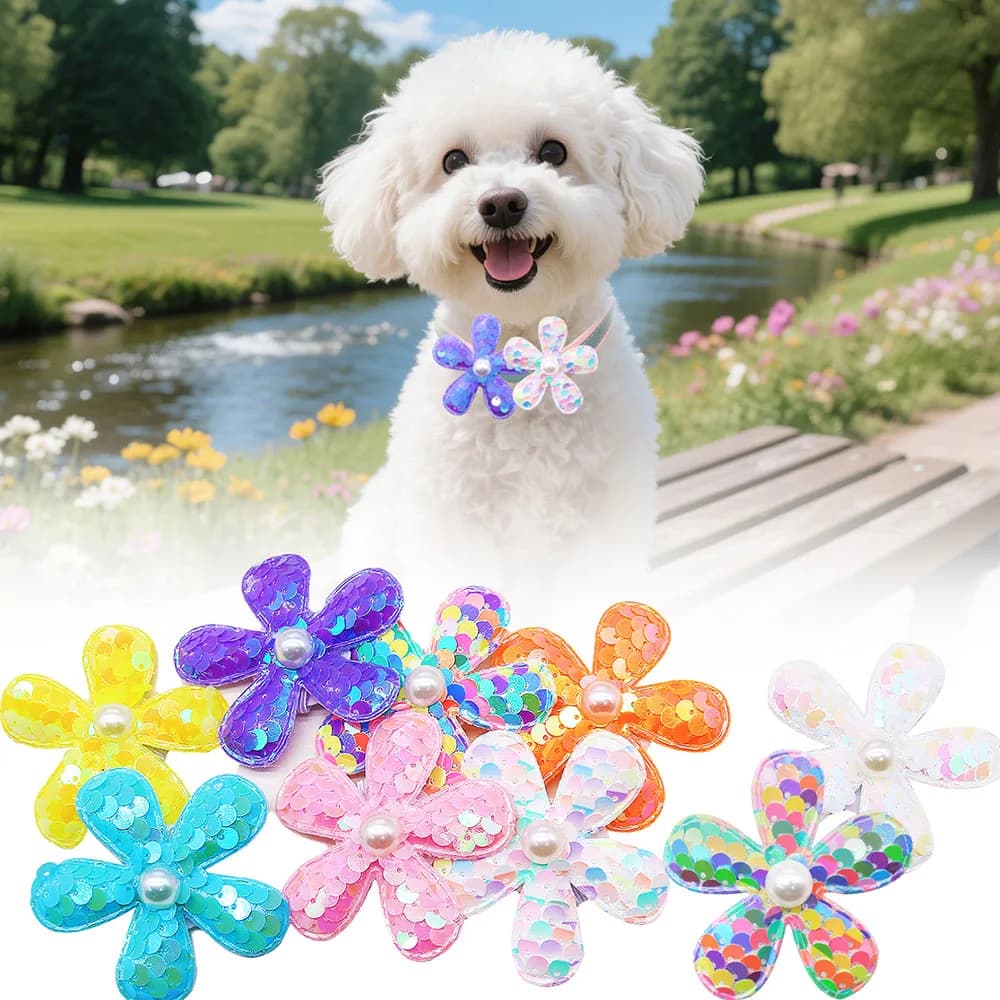 20/40PCS Collari Per Animali Domestici Per Cani Fasce Elastiche Rimovibili Papillon Per Cani Paillettes Forma di Fiore Colorato Pet Grooming Accessori Per Il Cane