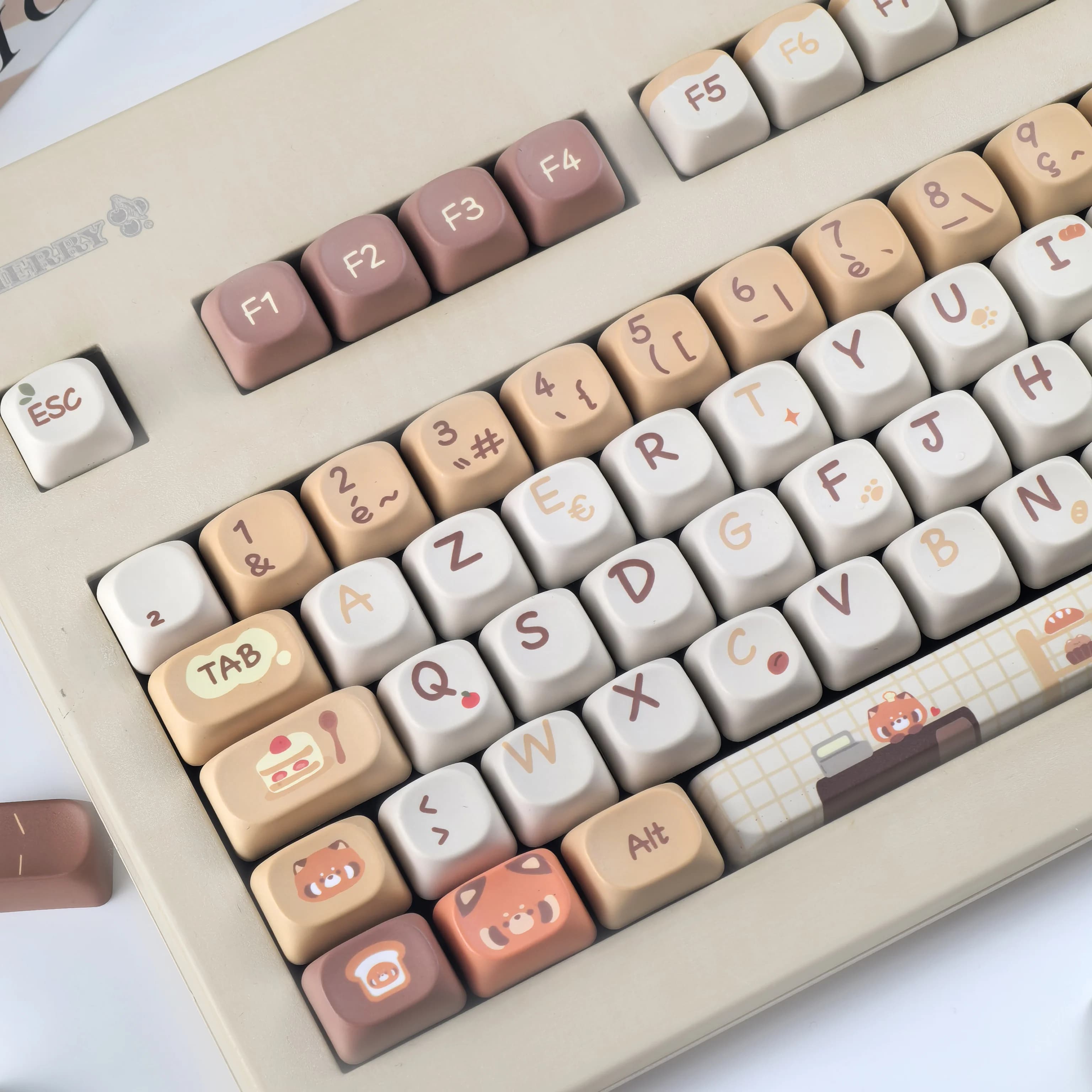 MAIMOOO MOA Keycaps FR AZERTY ISO Red Panda Coffee House Keycaps colored retro cute accessories for mechanical keyboard Sets