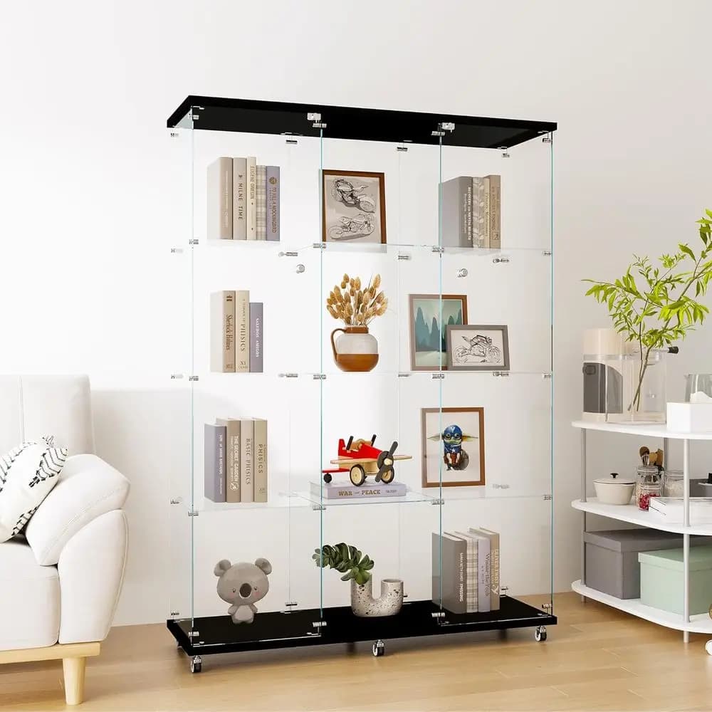 Vetrina Espositiva Extra Large a 4 Ripiani con Porte e Serratura, Altezza 66,14 Pollici, Ideale per Libri, Oggetti da Collezione e Oggetti Tropicaali