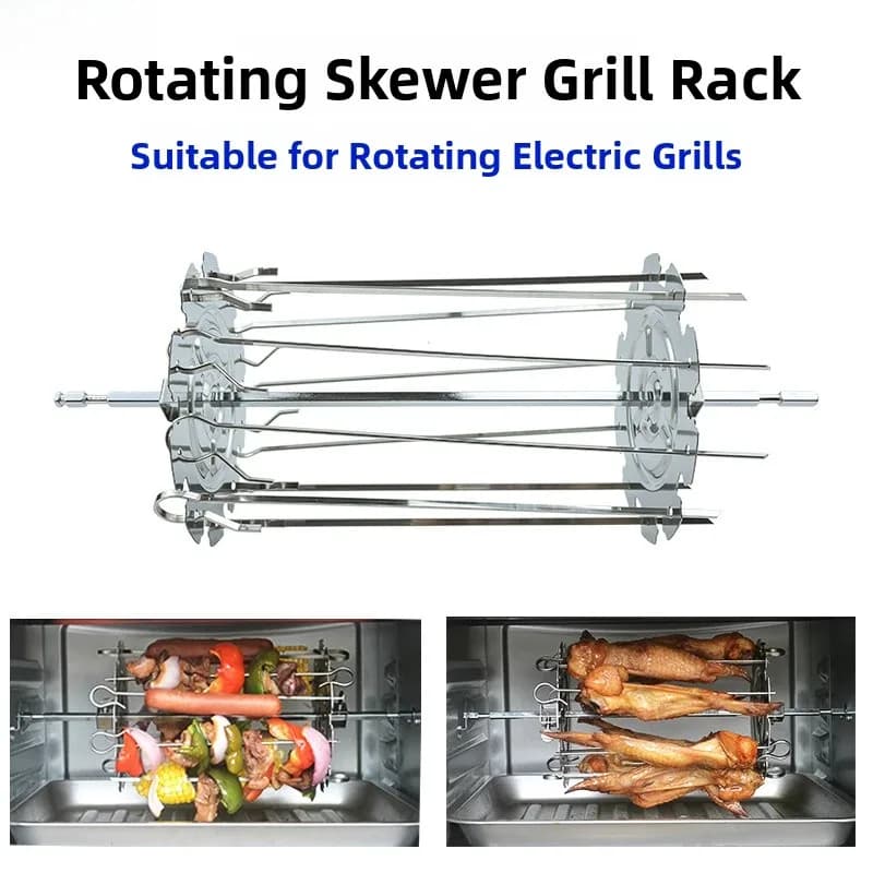 Accessori per Forno: Griglia Girevole per Friggitrice ad Aria, Spiedini per BBQ, Griglia per Carne, Ali di Pollo, Agnello Arrosto, Patate, Vassoio e Griglia da Forno