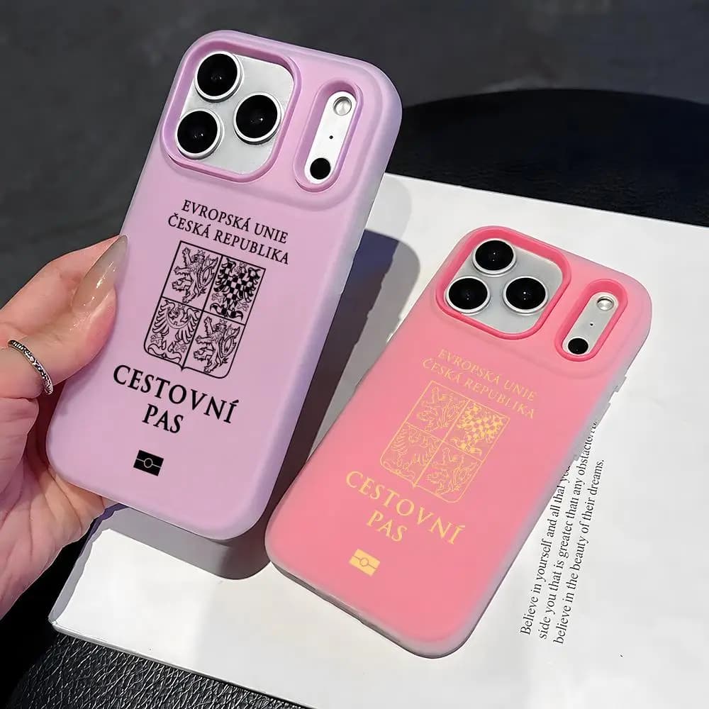 Czech Passport Phone Case 2-in-1 Detachable Clear with Card Holder for iPhone 12-17 Soft Multi-Color