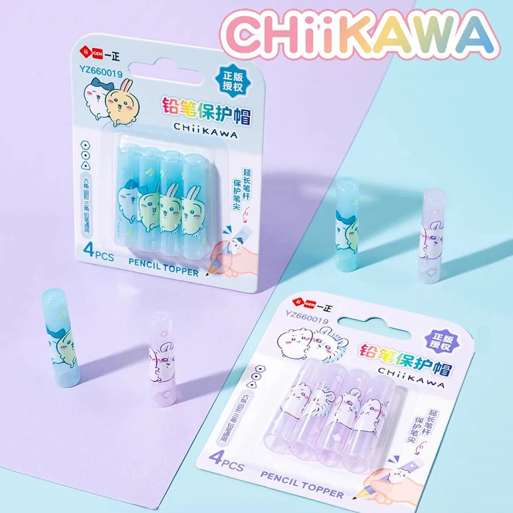 Genuine Chiikawa 4Pcs/Set Plastic Pen Tip Toppers Hachiware Usagi Safe Durable Pencil Protectors For Fits Most Standard Pencils