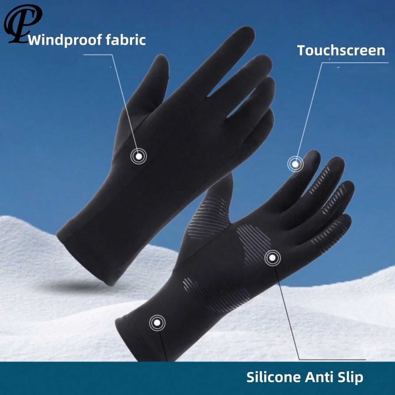 Guanti da sci invernali Fodera in pile Interno sottile e caldo Touchscreen Ciclismo Sport ultraleggeri Dita intere Accessori da snowboard ML