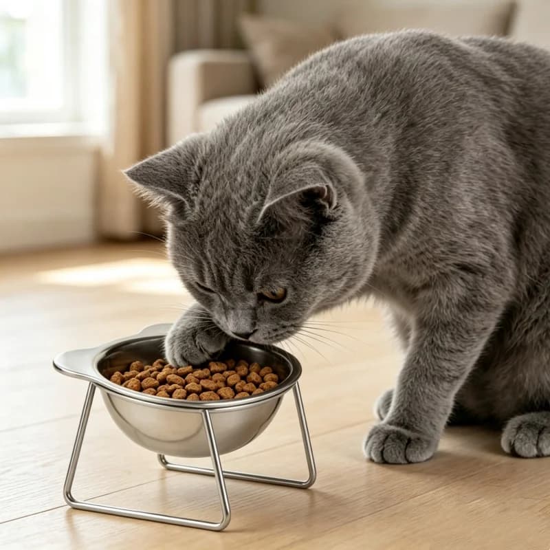 Inclined cat bowl Stainless steel cat food bowl with metal support Cat food and water dish Cats Kittens Puppies Feeding supplies for cats