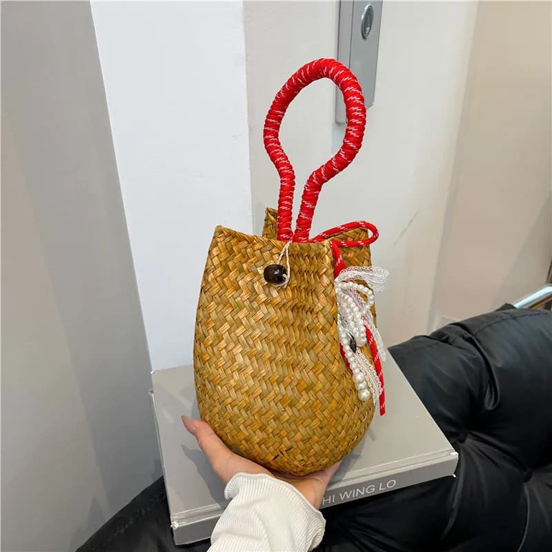Girl Daily Handcrafted Straw Woven Bag Summer Woven Fashionable Travel HandbaG Basket Bag Mobile Phone Bag