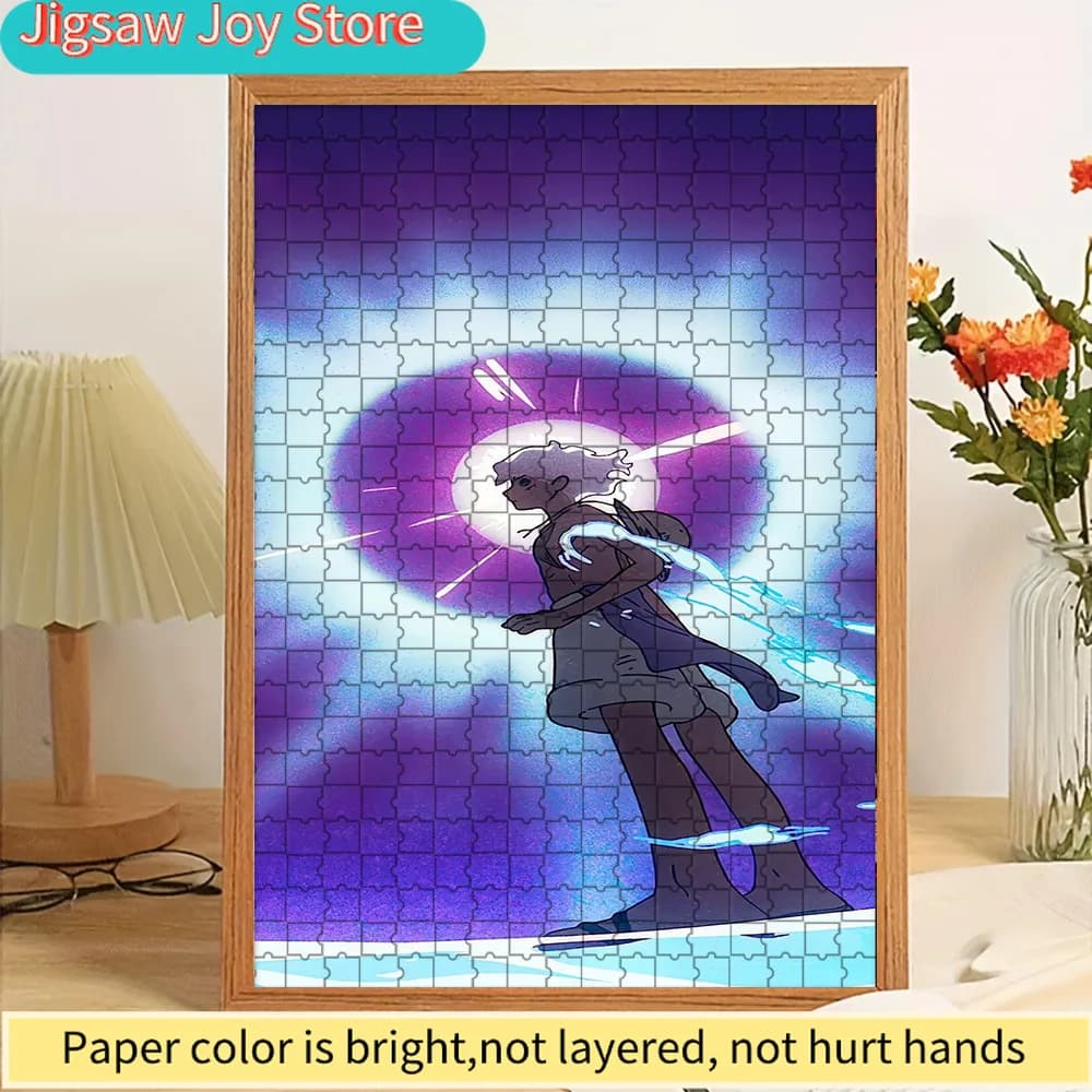 Puzzle in carta artistica One Piece Monkey D. Luffy Gear 5 Sun God Nika Silhouette con sfondo solare viola luminoso, Anime Divine For