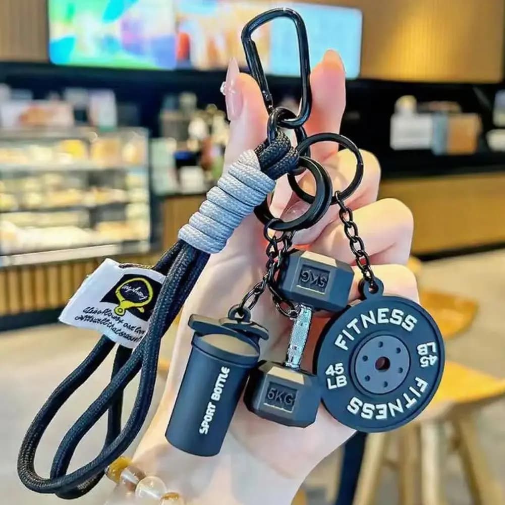 Gym-Inspired Design Gym Keychain with Dumbbells Kettlebells Pendant Fitness Weight Plates Sports Key Holder Bag Purse Charms