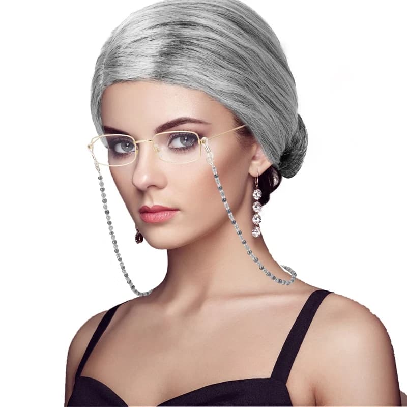 Old Lady Cosplay Synthetic Wigs & Goggles Set Breathable Halloween Party Dress Up Grandma's Wig Hat for Women