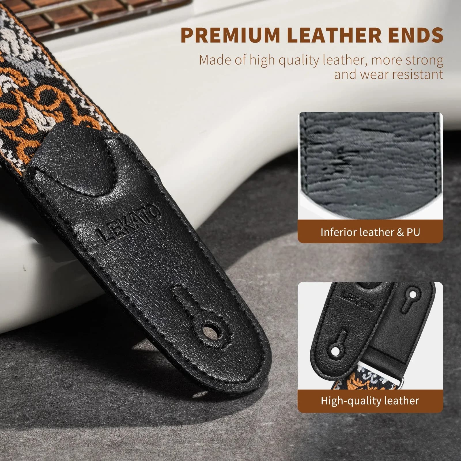 Tracolla per chitarra botanica Lekato con ricamo jacquard floreale con larghezza imbottita da 2 pollici e porta plettro integrato