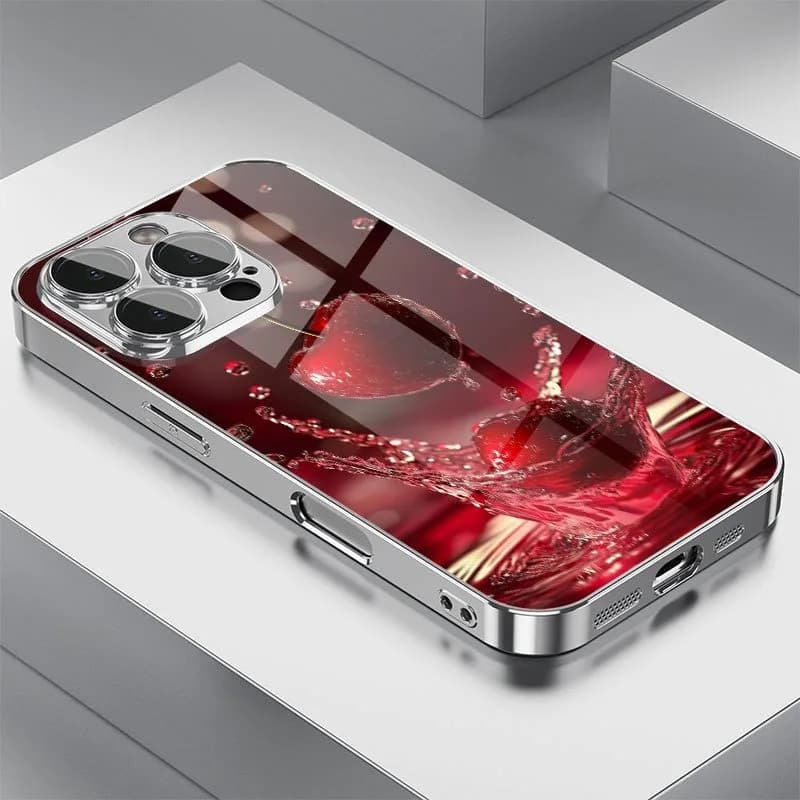 Custodia per telefono elettrolitico in vetro placcato con motivo semplice piccola ciliegia per iPhone 11 12 13 14 15 16 17 Pro Max 14 15 Plus 16E 17 Air Cover