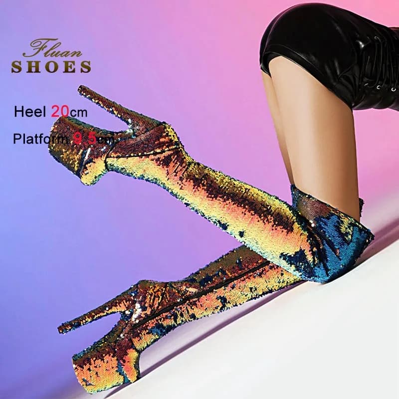 Nuovi Stivali Sopra il Ginocchio da Donna con Tacco Super Alto, Suola Spessa, Stivali Lunghi Sexy con Tacco a Spillo per Pole Dance, Scarpe da Donna, Stivali Coscia CD