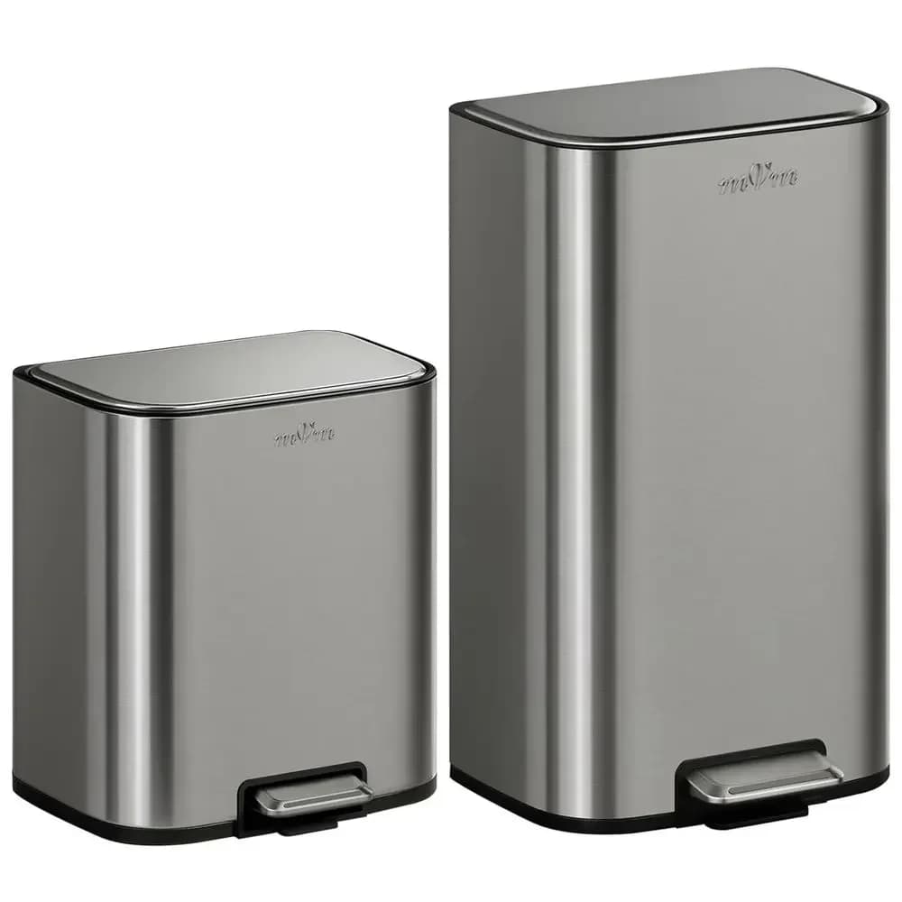 Set di due cestini per la spazzatura, cestino a pedale da 8+5,3 galloni con coperchio, design con bordi lisci per casa e ufficio (Grigio)