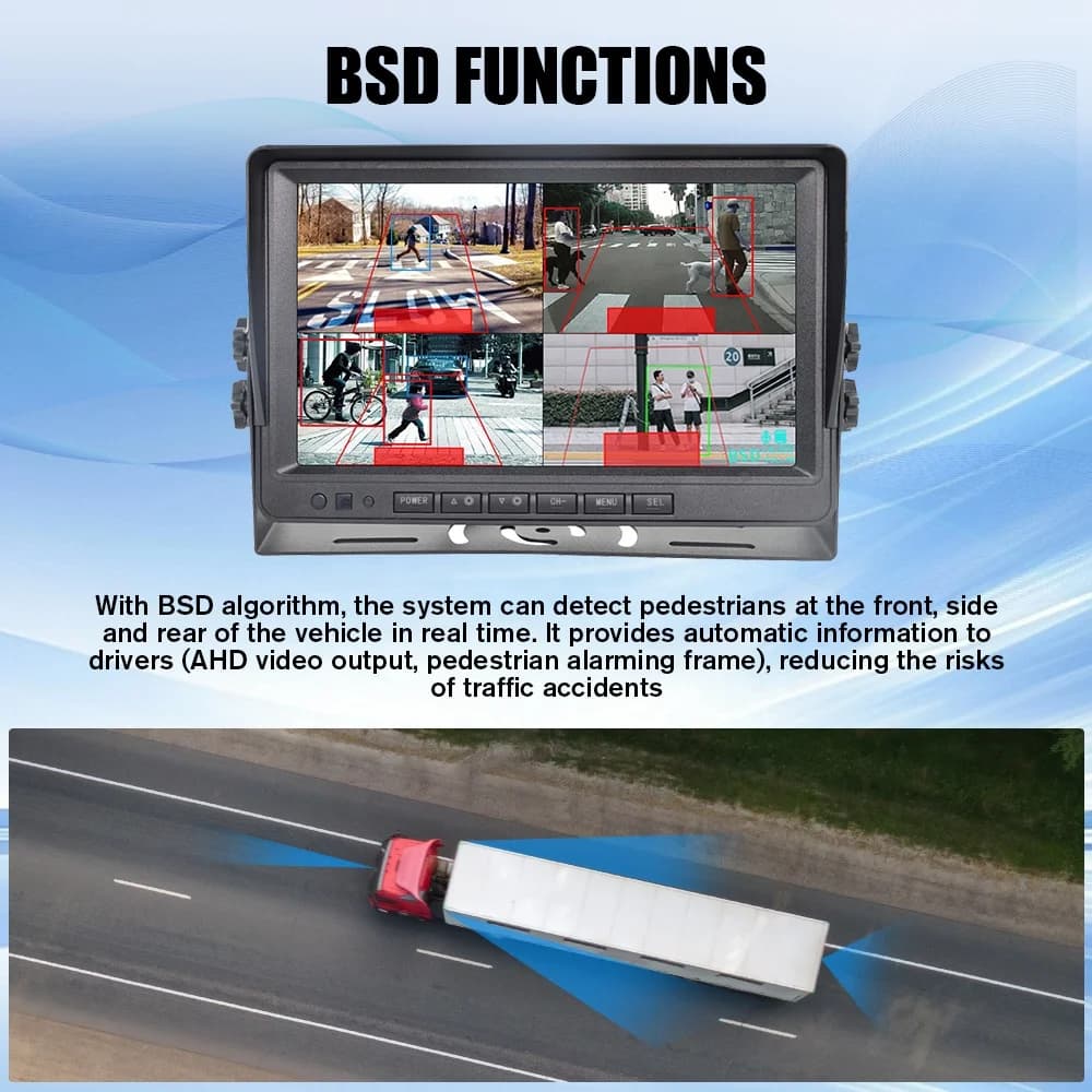 Kit Sistema di Monitoraggio ADAS per Camion con Dash Cam Anteriore e Posteriore, DVR Auto, Monitor e Telecamera Posteriore per Sicurezza Video e Rilevamento Angolo Cieco
