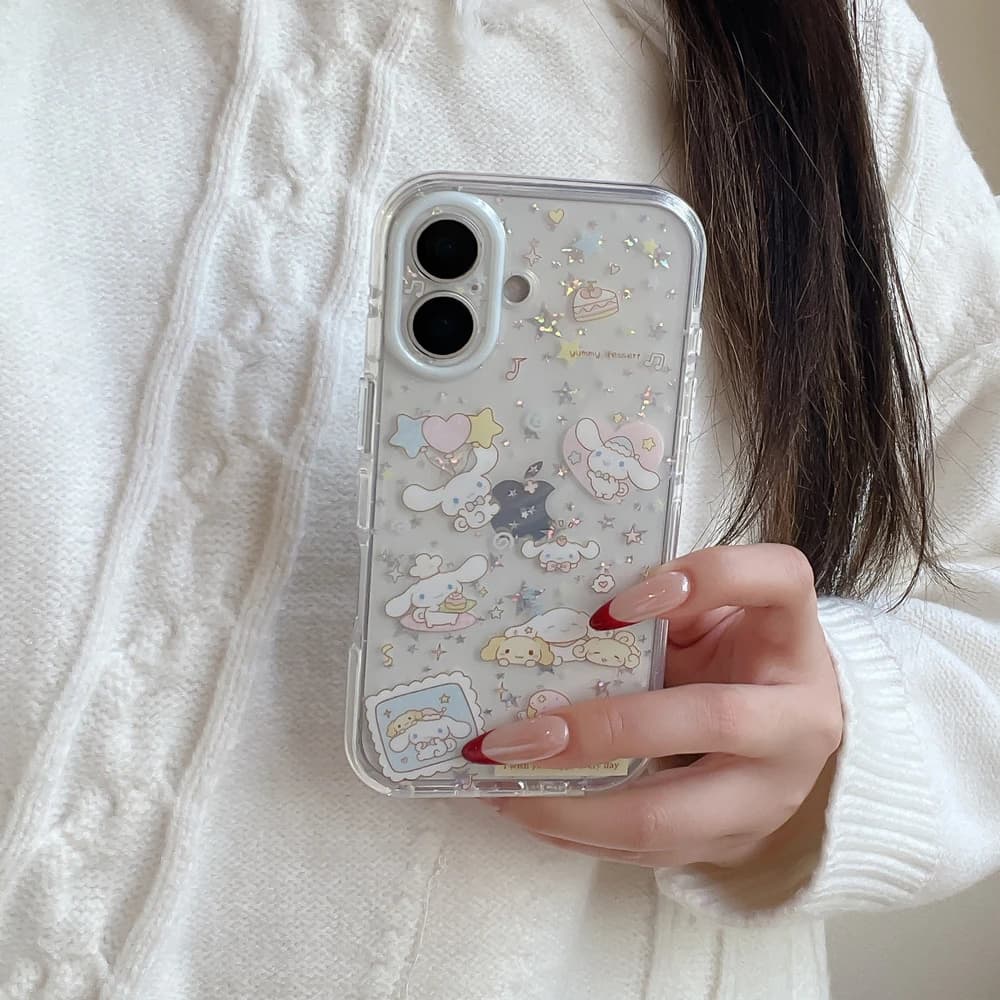 Custodia per telefono trasparente in morbido TPU con glitter e stelle, design simpatico cartone animato Sanrio Cinnamoroll, per iPhone 17 16 15 14 13 Pro Max